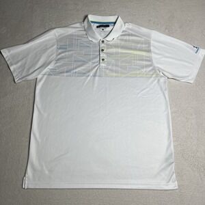 Pebble Beach Golf Performance Polo Shirt Men XL Whit Blue Yellow Golf Striped‎